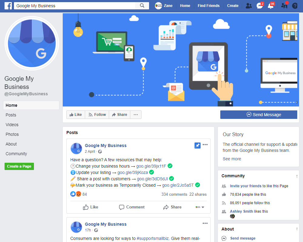 Google My Business Support via Facebook