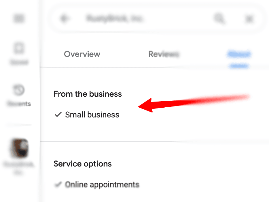 small business in Google attributes