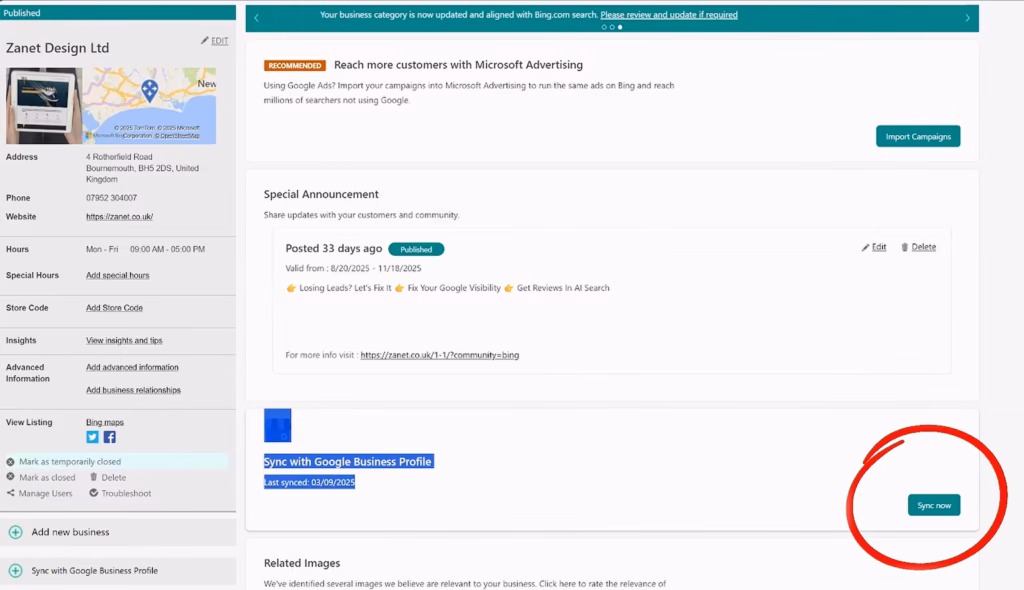 Your business in bing AI